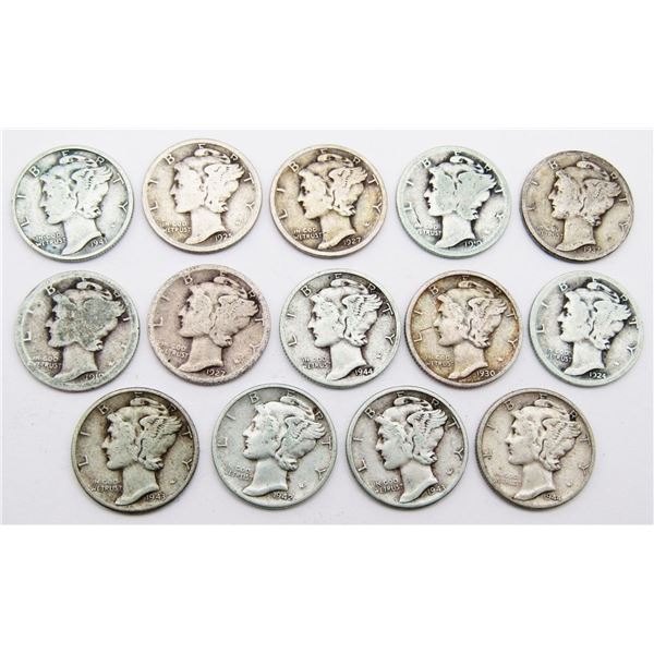 (13) MERCURY DIMES - MIXED DATES