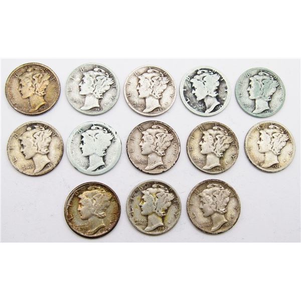 (13) MERCURY DIMES - MIXED DATES