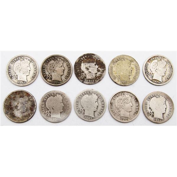 (10) BARBER DIMES - MIXED DATES