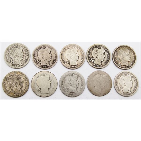 (10) BARBER DIMES - MIXED DATES