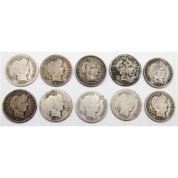 (10) BARBER DIMES - MIXED DATES