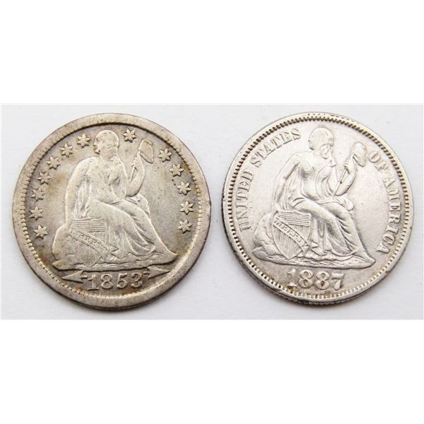 1853 w/ARROWS & 1887 SEATED DIMES