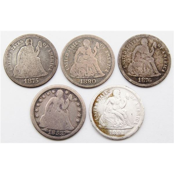(5) SEATED DIMES CIRC or BETTER