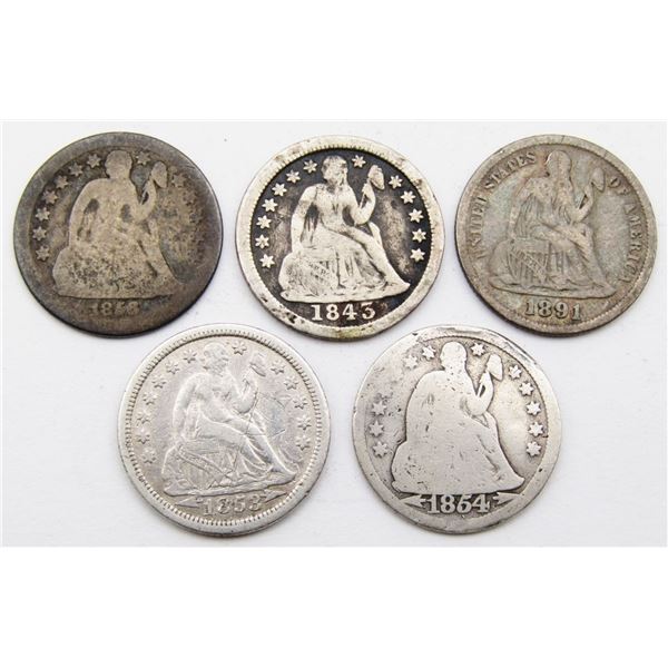 (5) SEATED DIMES CIRC or BETTER