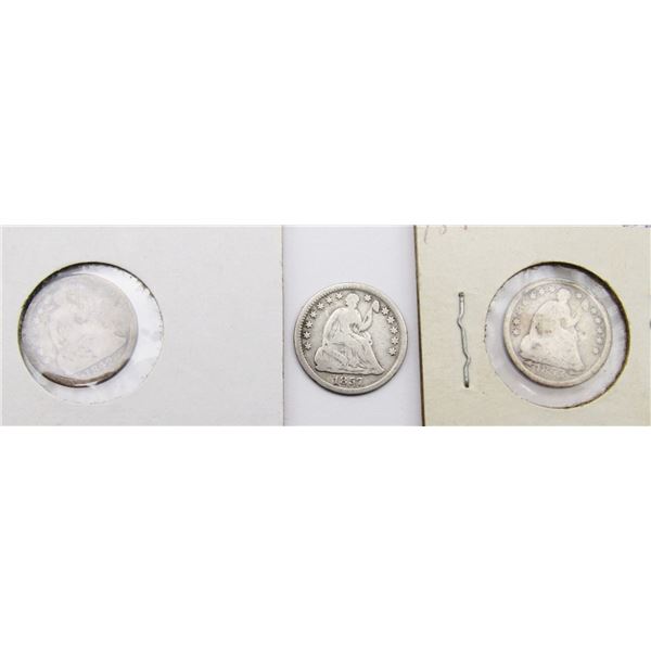 (3) SEATED HALF DIMES 1842, 1853 w/ARROWS,