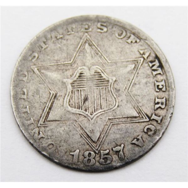1857 THREE CENT SILVER FINE