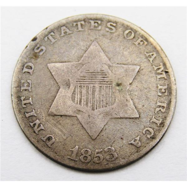 1853 THREE CENT SILVER VG