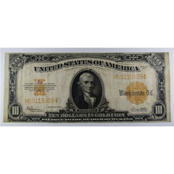 1922 $10 U.S. GOLD on DEMAND NOTE
