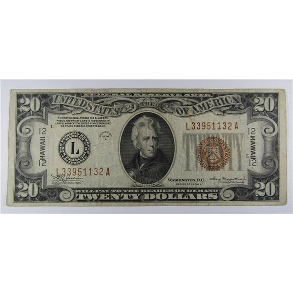 1934 $20 "HAWAII" FEDERAL RESEERVE NOTE