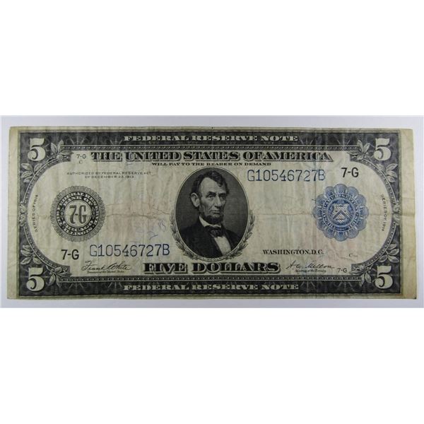 1914 $5 FEDERAL REESERVE NOTE - LARGE SIZE