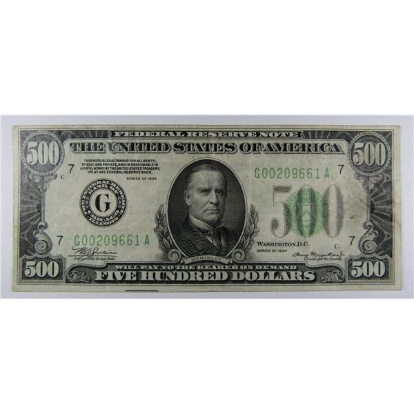 1934 $500 FEDERAL RESERVE NOTE - NICE CIRC