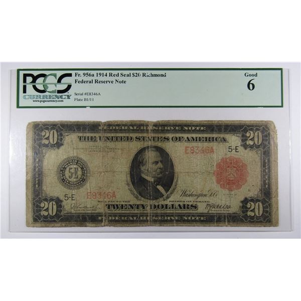 1914 RED SEAL $20 RICHMOND FEDERAL RSV NOTE