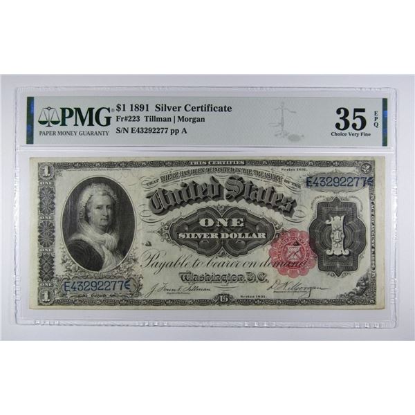 1891 $1 "MARTHA WASHINGTON" SILVER CERT