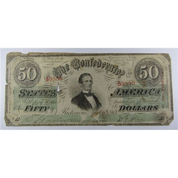 1863 $50 CONFEDERATE STATES of AMERICA