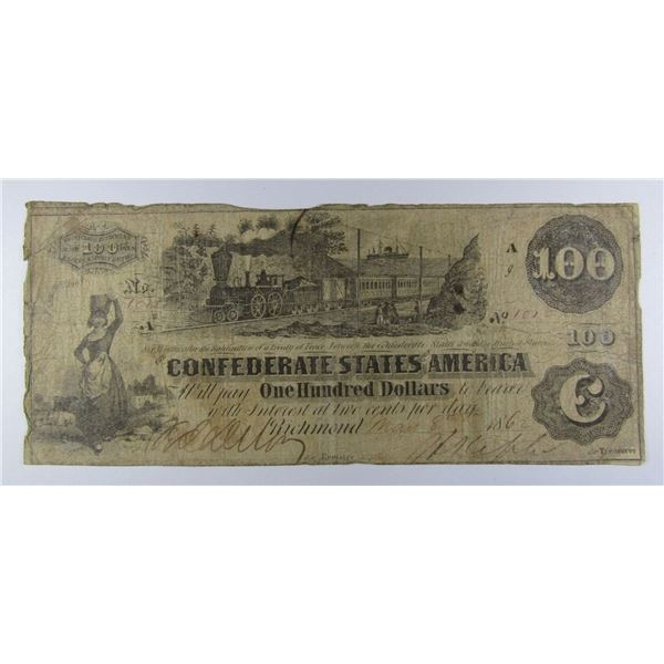 1862 $100 CONFEDERATE STATES of AMERICA