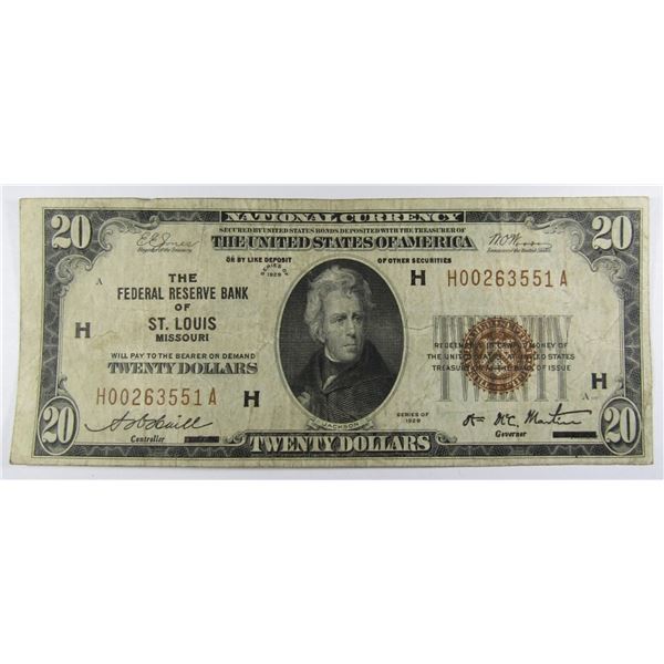 1929 20 NATIONAL CURRENCY ST LOUIS MO