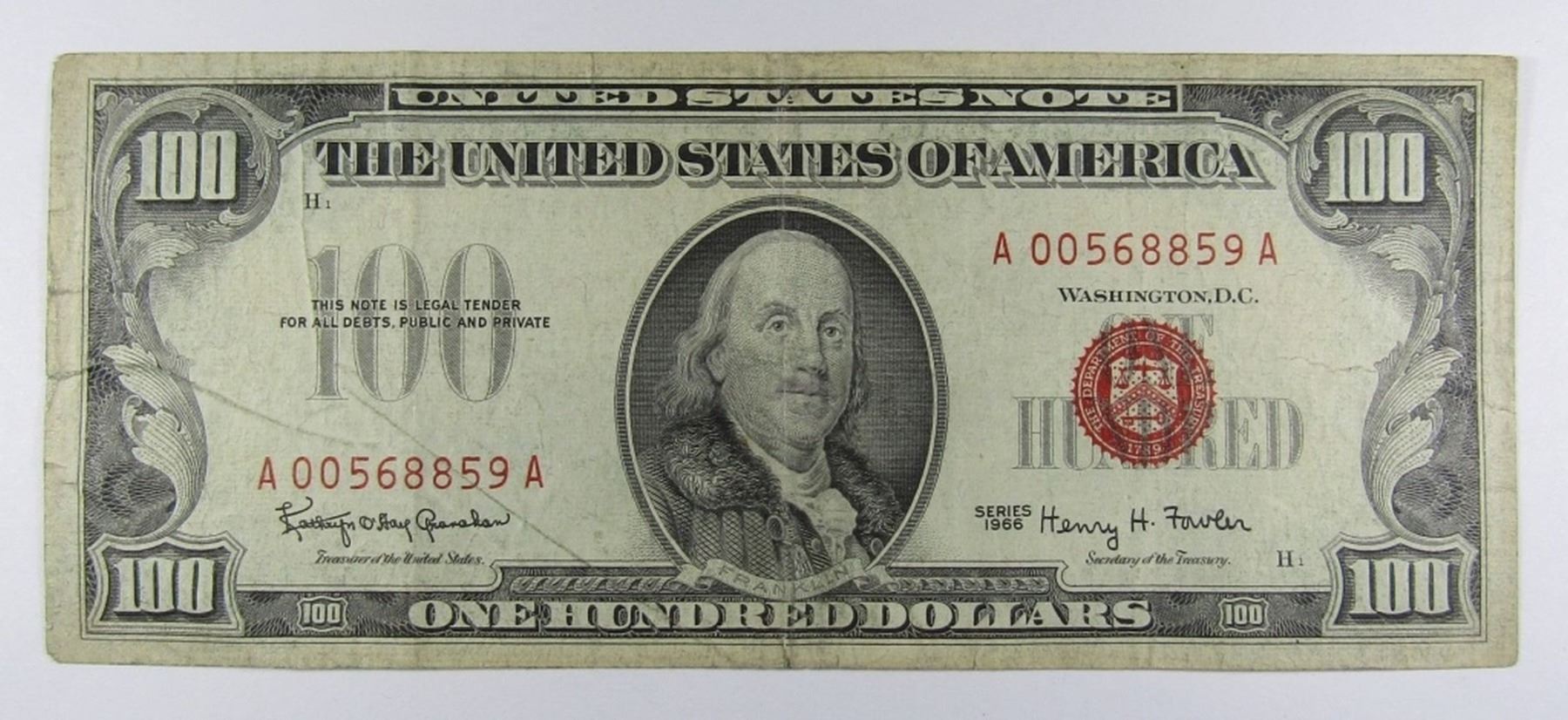 1966 $100 RED SEAL UNITED STATES NOTE