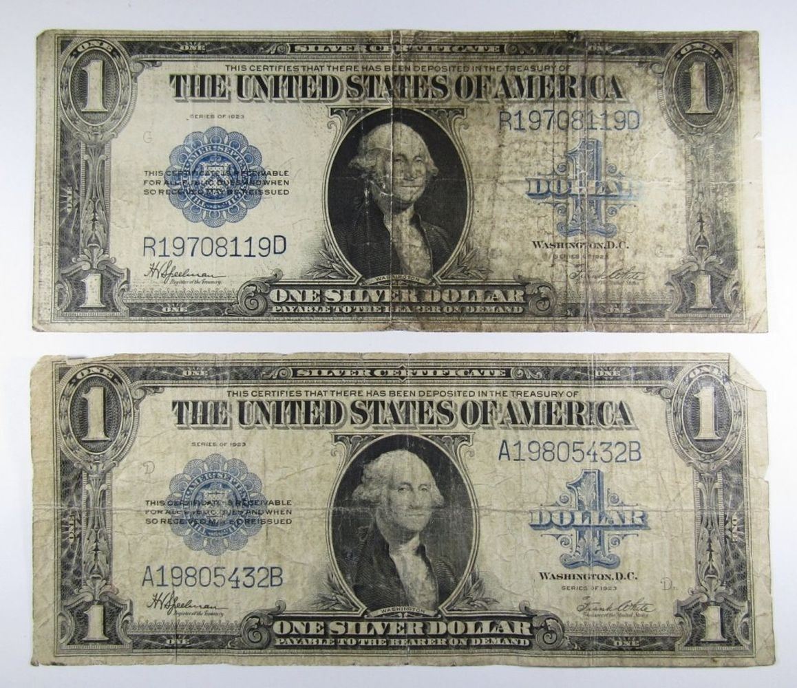 (2) 1923 $1 U.S. SILVER CERTS - LG SIZE NOTES