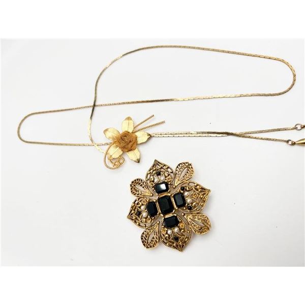 BROOCH W/ ONXY BLACK PEARL LIKE ACCENTS