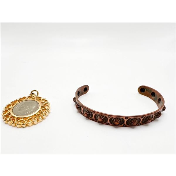 COPPER BRACELET & COIN PENDANT