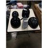 Image 1 : DENCO MOTORCYCLE FOOTPADS, 2 SIZE LARGE DOT HELMETS AND 2 OTHER HELMETS