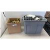 Image 1 : BOX AND TOTE OF KIDS TOYS AND KIDS HOCKEY GEAR