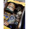 Image 5 : 2 TRAYS OF VINTAGE COLLECTIBLES: VANITY SET, AIRPLANE GIFT SETS AND MORE