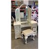 Image 1 : WHITE PAINTED 7 DRAWER VANITY DESK WITH TRIFOLD MIRROR AND STOOL