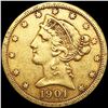 Image 1 : 1901-S $5 Gold Half Eagle LIGHTLY CIRCULATED
