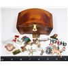 Image 1 : WOOD TRINKET BOX FULL OF ASSORTED PINS