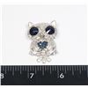 Image 1 : 11)  SILVER TONE OWL BROOCH WITH SAPPHIRE BLUE