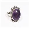 Image 1 : 9)  NATURAL OVAL AMETHYST SIZE 8 RING, SETTING