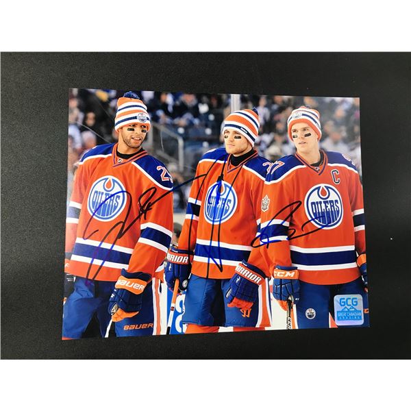 EDMONTON OILERS TRIPLE SIGNED 8 X 10 (MCDAVID,DRAISAITL,NURSE) GCG COA