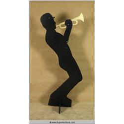 Life-size Nighttime Silhouette Jazz Trumpet Player Painted Wood with Stand 