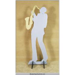 Life-size Silver Silhouette Jazz Trumpet Player Painted Wood with Stand 