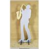 Image 1 : Life-size Silver Silhouette Jazz Trumpet Player Painted Wood with Stand 