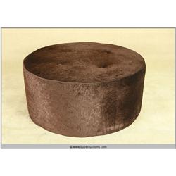 37" Diameter 16" High Brown Faux Fur Covered Ottoman/Footrest
