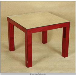 22"x22"x18" Red and White Mirror Glass Side Table