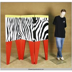 1980's Zebra Folding Screen with Red Legs 