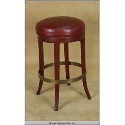 High Style Dark Wood Bar Stool with Brass Foot Rest
