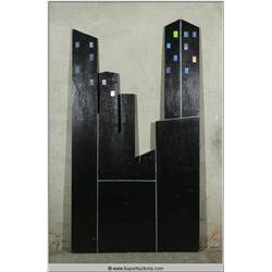 Large 9' Midnight Night Time Cityscape Mural Cut Out Wall Panel 