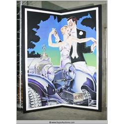 Large 10' Foot Hand Painted High Style Art Deco Romantic Couple Mural Wall Panel