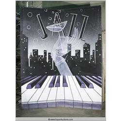 Large 10' Foot Hand Painted "Jazz" Piano Art Deco Mural Wall Panel