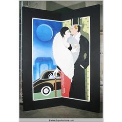 Large 10' Foot Hand Painted  Art Deco High Style Romantic Couple Mural Wall Panel