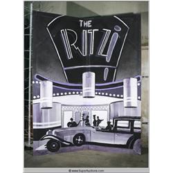 Large 10' Foot Hand Painted "The Ritz " Outside Club  Scenic Art Deco Mural Wall Panel