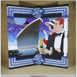 Large 10' Foot Hand Painted High Style Cruise Ship Scenic Art Deco Mural Wall Panel