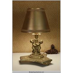Gold Painted Plaster Putti Cupid Lamp with Gold Colored shade 