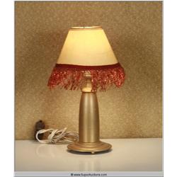 Small Brass Painted Bullet Lamp with Ruffle Lamp Shade