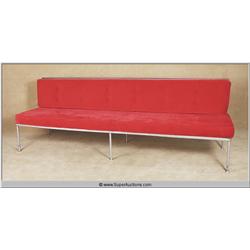 7' Steel Tufted Patio Bench Style Sofa with Blue & Red Cushion Set  