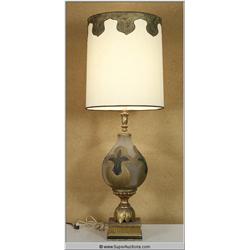 "Powder Blue" 2009 with "Patrick Swayze" 1960's Milk Glass Table Lamp with Gold Accents used as a Mo